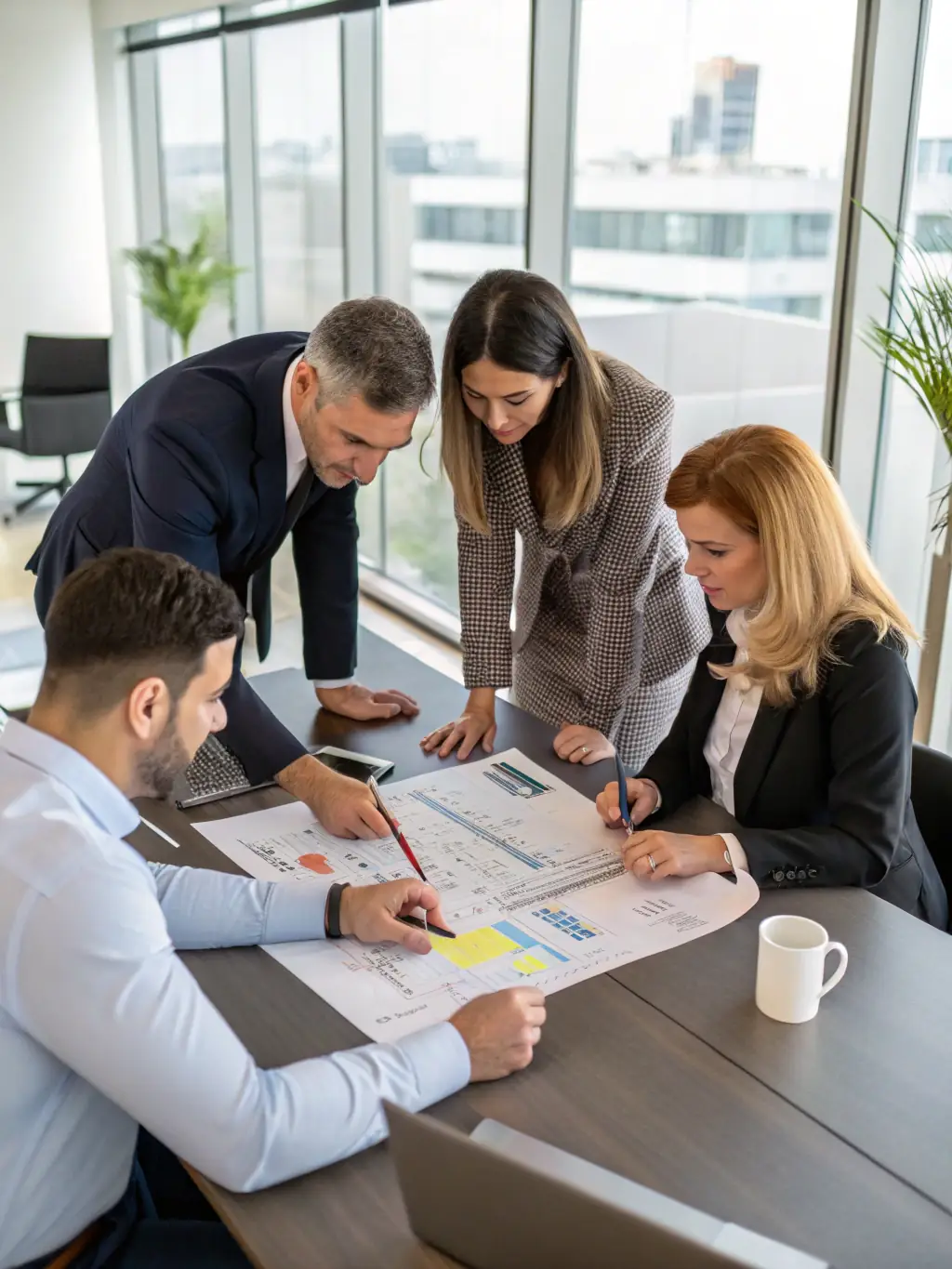 A professional workspace showcasing a team collaborating on organizational design, emphasizing strategic planning and alignment.